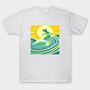 Abstract Surfing Frog on a Surfboard T-Shirt